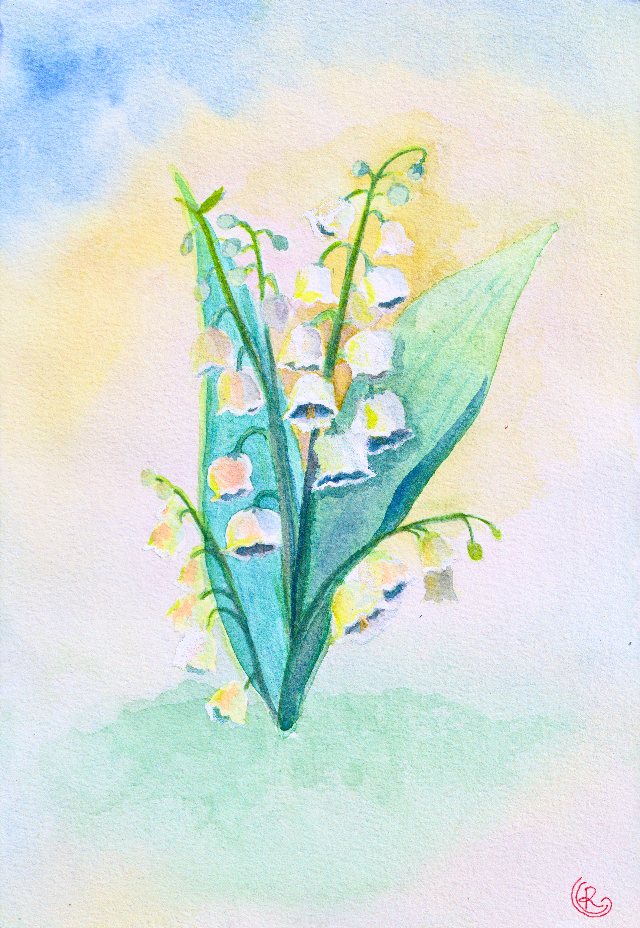 White lily of the valley against a cloudy ethereal sky