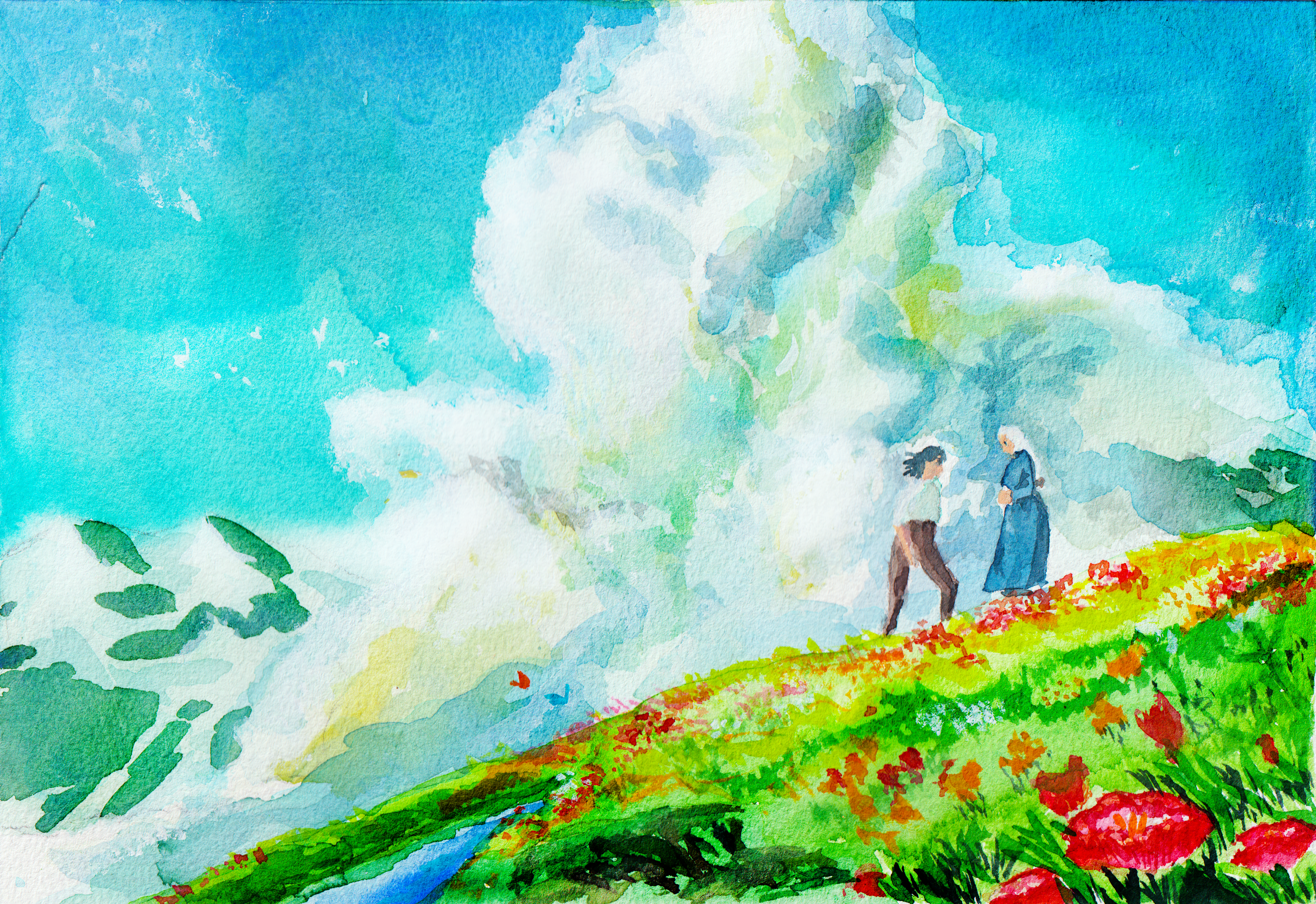 Howl and Sophie meet in the field of flowers